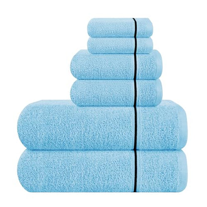MyOwn Ultra Soft 6 Pack Cotton Towel Set, Contains 2 Bath Towels 28x55 inch, 2 Hand Towels 16x24 inch & 2 Wash Coths 12x12 inch, Ideal Everyday use, Compact & Lightweight - Sky Blue - color: Sky Blue, size: 6 Piece Set