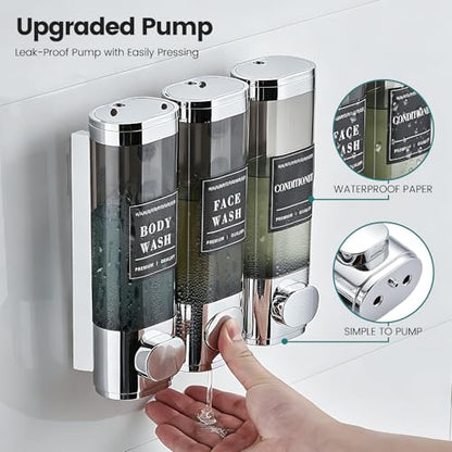 Shampoo and Conditioner Dispenser,Shower Soap Dispenser 3 Chamber No Drill | Wall-Mounted Shampoo Dispenser for Shower Wall Mounted Shower Dispenser for Bathroom Hotel Large Capacity, Chrome - color: 3chrome