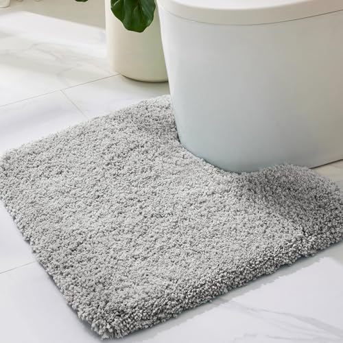 ILANGO Grey Toilet Rugs U Shaped 22" × 24" Non Slip & Super Absorbent Extra Thick Soft, Washable Bath Mats for Bathroom Floor, Microfiber Plush Shaggy Contour Bath Rugs for Toilet,Dry Quick - color: Grey, size: 1'10" x 2' (22''x24'' Toilet Rug)