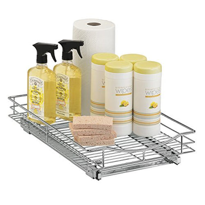 LYNK PROFESSIONAL® Pull Out Cabinet Organizer, Kitchen Slide Out Drawer | 14W x 21D chrome rollout shelf creates easy-access storage for cookware, pantry items and kitchen essentials inside cabinets - size: 14" W x 21" D