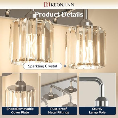 Keonjinn 6-Light Bathroom Light Fixtures, Crystal Chrome Bathroom Vanity Lights Over Mirror, Vanity Lighting Fixtures with Crystal Square Shades (E26 Socket, Exclude Bulb) - color: Chrome, size: 6-Light