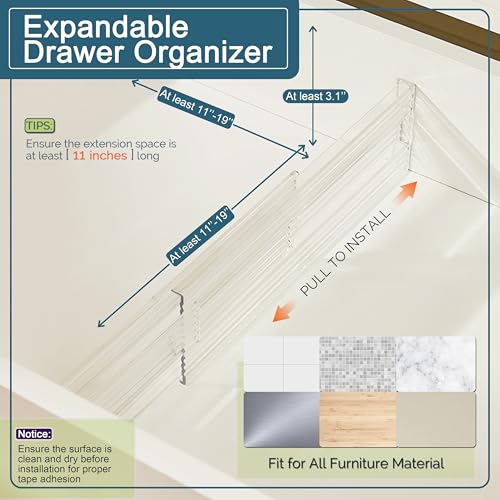 Expandable Clear Drawer Dividers - 3.1'' Height, 11-19'' Adjustable Drawer Separators, Expandable Dresser Organizers in Bedroom, Bathroom, Closet, Clothing, Office, Kitchen Storage - color: Clear(5 Pack)