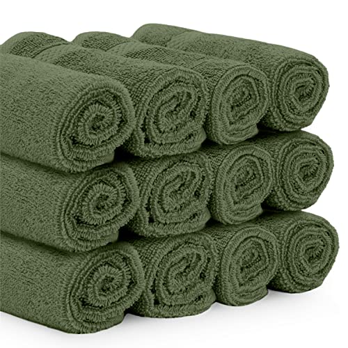 White Classic Luxury Cotton Washcloths 13x13 Inch - 650 GSM Turkish Cotton | Hotel, Spa, Bathroom Face Towel | 12 Pack, Forest Green - color: 11: Forest Green