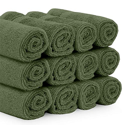 White Classic Luxury Cotton Washcloths 13x13 Inch - 650 GSM Turkish Cotton | Hotel, Spa, Bathroom Face Towel | 12 Pack, Forest Green - color: 11: Forest Green
