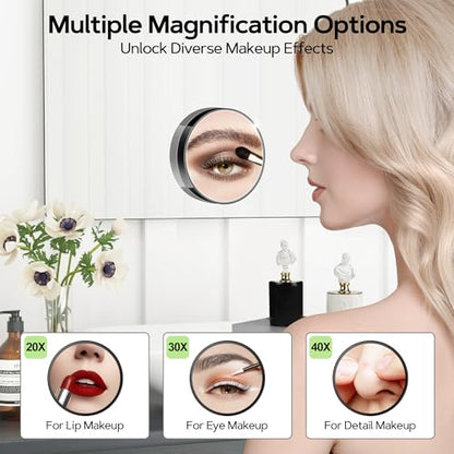 MIYADIVA Magnifying Mirror 40X/30X/20X, 3.5 Inch Round Compact Mirror with Suction Cup, 2Ps Stainless Steel Tweezers, Perfect for Makeup, Eyebrows, Beards, Travel - color: Black-40xset