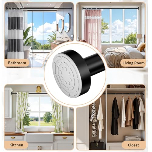Black Shower Curtain Rod 34-80 Inches Never Rust Stainless Steel Tension Curtain Rod Adjustable Shower Rod Spring Tension Non-Slip No Drilling Shower Rods for Bathroom Window - color: Matte Black, size: 34”-80“