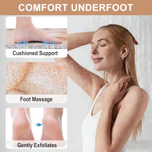 Loofah Shower Mat Non Slip : 24x16 inch Shower Mats for Inside Shower with Drain Hole, Anti Slip Shower Mat - color: Coastal, size: 24" x 16" (Rectangular)