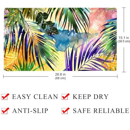 Watercolor Seamless Tropical Leaves Pattern Bath Tub and Shower Mats, Non Slip Bathmat with Drain Holes and Suction Cups for Bathroom Floor, 15.1 x 26.8 Inch - color: Multi 08