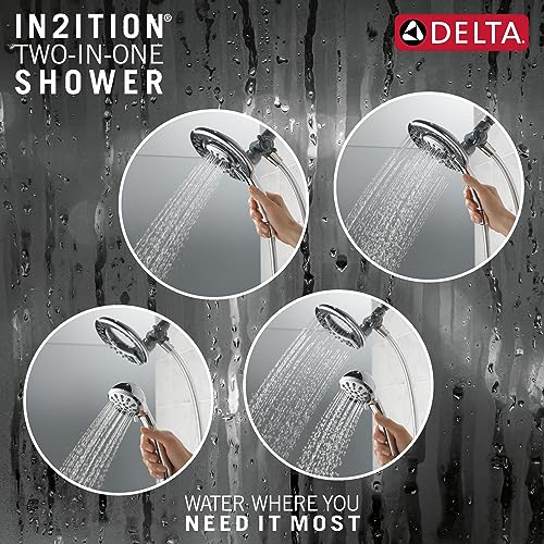 Delta 4-Setting In2ition 2-in-1 Dual Shower Head with HandHeld Spray, Chrome Detachable Shower Head with Hose, Showerhead, 1.75 GPM Flow Rate, Chrome 75486C - color: Chrome