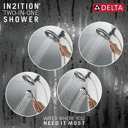 Delta 4-Setting In2ition 2-in-1 Dual Shower Head with HandHeld Spray, Chrome Detachable Shower Head with Hose, Showerhead, 1.75 GPM Flow Rate, Chrome 75486C - color: Chrome