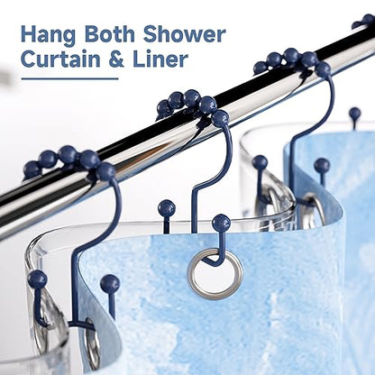 Titanker Shower Curtain Hooks Rings, Rust-Resistant Metal Double Glide Shower Hooks for Bathroom Shower Rods Curtains, Set of 12 Hooks - Navy Blue - color: Navy Blue, style: Modern