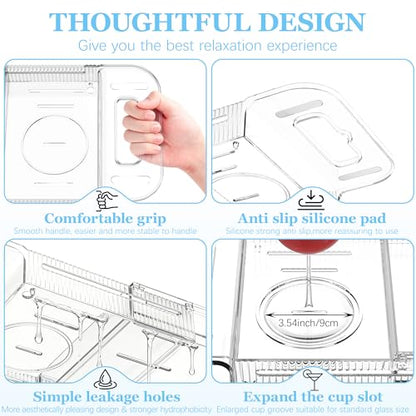 Expandable Bathtub Tray Caddy, AZ. MIFENO Clear Acrylic Bath Tray for Tub for Bath Relaxing, Foldable Bath Table Trays Luxury Spa Bathtub & Bathroom Accessories for Women Gift (Clear)