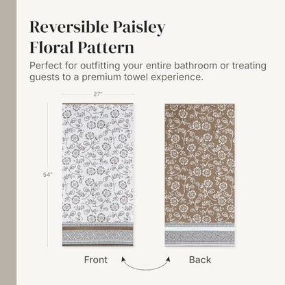 Modern Threads 6 Piece Bath Towel Set – Bathroom Set with 2 Bath Towels, 2 Hand Towels, and 2 Wash Cloths – 100% Cotton, Super Absorbent & Extra Soft – Reversible Floral Trail (Taupe Brown) - color: Taupe Brown