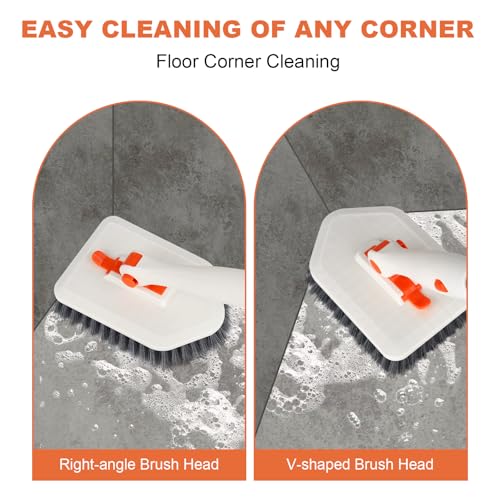 Long Handled Scrub Brush for Shower，3-in-1 Cleaning Brushes with 3 Different Function Cleaning Heads Brush for Shower Cleaning Bathroom Kitchen Walls Tub Tile - color: Orange