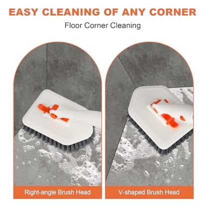 Long Handled Scrub Brush for Shower，3-in-1 Cleaning Brushes with 3 Different Function Cleaning Heads Brush for Shower Cleaning Bathroom Kitchen Walls Tub Tile - color: Orange