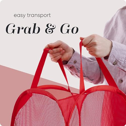 Handy Laundry Collapsible Mesh Pop Up Laundry Hamper 2-Pack – Space-Saving, Breathable Basket with Wide Opening & Side Pocket, Durable & Foldable for Clothes, Storage, Travel, Dorm, Red - color: Red, 2-PACK