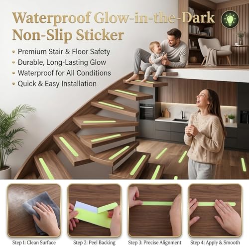 24-Piece Luminous Anti-Slip Stickers - Waterproof, Self-Adhesive Safety Decals for Stairs, Floors, Ladders, Boats, Swimming Pools, and Bathrooms - color: Fluorescence