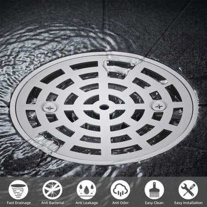 Lounsweer 2 Pack 4-1/4 Inch Round Shower Drain Brushed Nickel | Sus304 Stainless Steel with Removable Grid Grate Covers Adjustable PVC Base Flange for Bathroom Floor