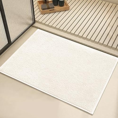 Bath Mat-Non-Slip Bathroom Floor Mats-Absorbent Quick Dry Low Pile Bathroom Rugs Fit Under Door-Bath Rug for Sink,Bathtub,Shower Room,17"×24",White - color: Off White, size: 17×24 inch