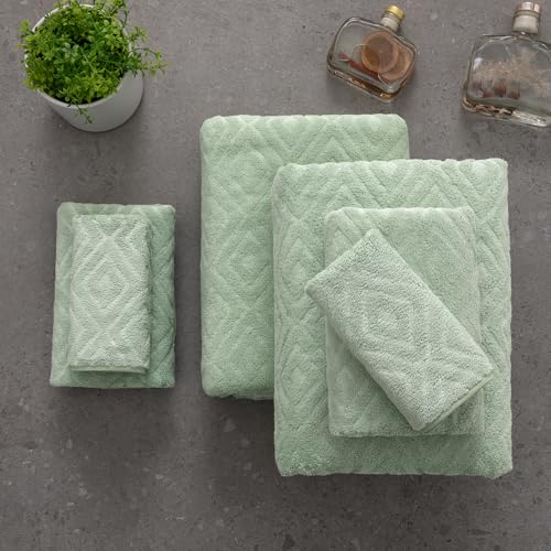 Smuge 18-Piece Bath Towel Set, Include 6 Bath Towel Sheets, 6 Hand Towels and 6 Washcloths - Highly Absorbent Quick Dry 100% Microfiber,Ultra Soft Bathroom Towel Set (Light Green) - color: Light Green, size: 18 Pcs Bath Towel Set