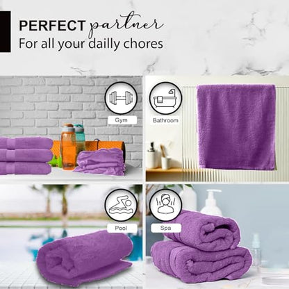 KAHAF COLLECTION 100% Cotton Bath Towels, 24x48 Pack of 6 Towels, Quick Dry, Highly Absorbent, Soft Feel Towel, Gym, Spa, Bathroom, Shower, Pool, Luxury Soft Towels (Light Purple, 24x48-6 Pack) - color: Light Purple, size: 24x48 - 6 PACK