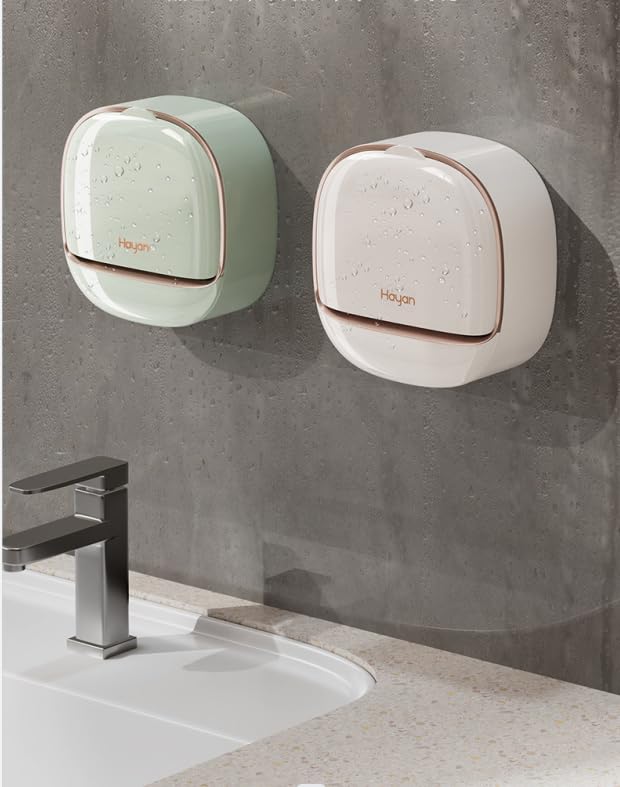 Plastic 2 Pcs Waterproof Soap Dish Holder | Luxury Soap Holder With Drain Tray Keep Soap Bars Dry | Adhesive Soap Box Wall Suction Mounted For Bathroomstickable Modern (White & Light Green)