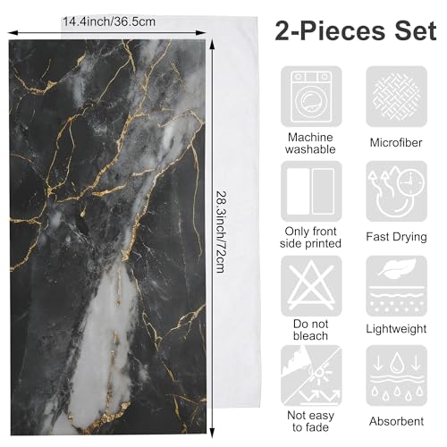 Hand Towels for Bathroom Black Gold Marble Kitchen Towels Set of 2 Soft Breathable Highly Absorbent Bath Towels for Bath Guest Gym Spa, 14.4x28.3 Inch - color: Black Gold Marble