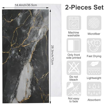 Hand Towels for Bathroom Black Gold Marble Kitchen Towels Set of 2 Soft Breathable Highly Absorbent Bath Towels for Bath Guest Gym Spa, 14.4x28.3 Inch - color: Black Gold Marble