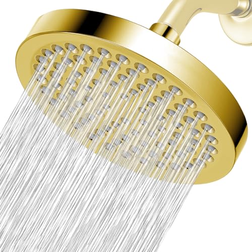 High Pressure Rain Shower Head - High Flow Rainfall Showerhead - Luxury Modern Look - Pressure Boosting Bathroom Shower Heads (6 inches, Gold) - color: Chrome Gold