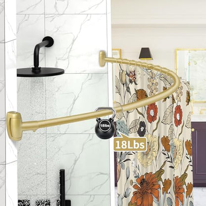 Curved Shower Curtain Rod 35-82In(2.9-6.8Ft), Gold Round Rustproof Shower Rod for Bathroom Bathtub, Adjustable Arched Shower Curtain Rod, Never Rust|Extra Space|Non-Slip|Expandable|Need to Drill. - color: Gold