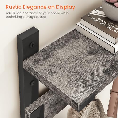 Homode Coat Rack Wall Mount with Shelf, 29 Inch Wood Wall Shelf with Hooks, Entryway Coat Hanger Wall Mount with 5 Hangers for Bathroom, Bedroom, Living Room, Grey - color: Gray, size: 29 Inch Long