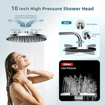 10'' Rain Shower Head Combo with 3 Handheld Sprays, Chrome | cUPC Certified Self-cleaning High Pressure Shower Head, All Metal Extension Arm, Easy Reach 4-way Diverter, 71" Hose & Holder - color: Chrome