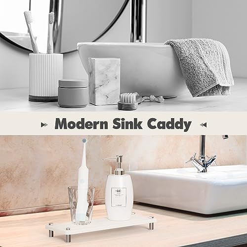 Kitchen Sink Caddy Diatomite Water Absorbing Stone Tray, White | Bathroom Countertop Organizer Faucet Drying Mat Coaster Soap Dish Sponge Dispenser Holder - color: White