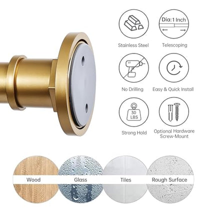 Industrial Shower Curtain Rod - 2-in-1 Design Tension Curtain Rod - Rustproof Non-Slip 43 to 72 Inch Metal Steel, Frosted Gold Painted Window Curtain Rod - color: Frosted Gold, size: 43-72 Inches