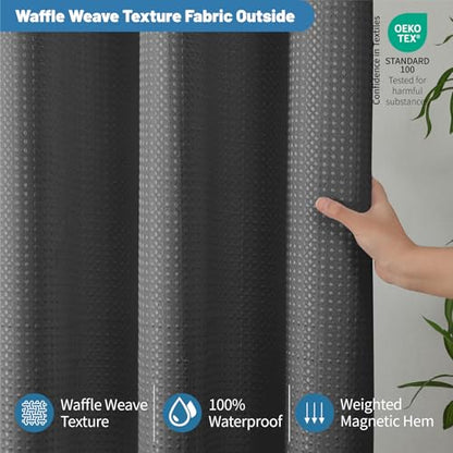 2-in-1 Waterproof Fabric Shower Curtain - No Separate Liner Needed, Hotel-Style Waffle Weave, Effortless Cleaning & Washable Bathroom Shower Curtain Set,72Wx72H,Chocolate Grey - color: Chocolate Grey, size: 72"W x 72"L (Pack of 1)