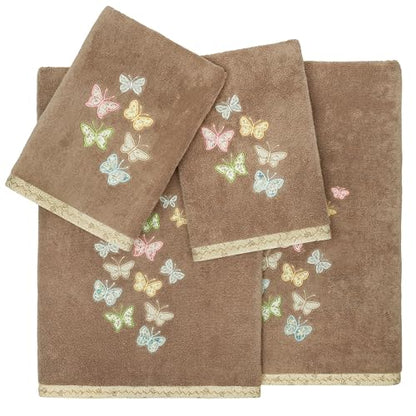 Frolic 4-Piece Luxury Towel Set, Calico Applique, Soft & Durable Turkish Cotton, Elegant Bathroom Ensemble, 2 Bath 2 Hand Towels, Cocoa - color: Cocoa, size: 2 Pcs Bath 2 Pcs Hand Towel