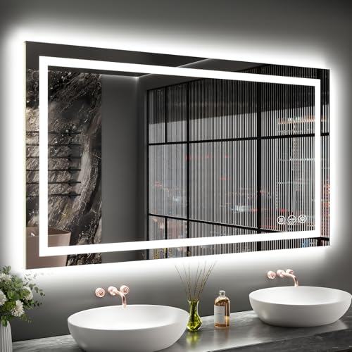 LED Bathroom Mirror 24x40 Inch Anti-Fog Bathroom Mirror with Lights, Wall Mounted Lighted Vanity Mirrors, Dimmable, Backlit + Front Lit, Smart Bathroom Vanity Mirror with 3 Colors Temperature - size: 24"L x 40"W