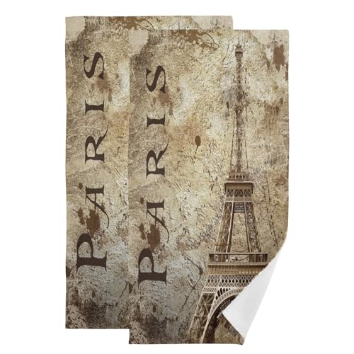 2 Pack Retro Eiffel Tower Hand Towels for Bathroom,Soft Absorbent Decorative Vintage Romantic French European Paris Theme Guest Face Bathroom Towels,Quick Dry Brown Kitchen Towels 14"x28" - color: Brown
