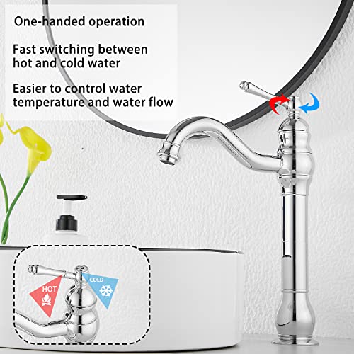 360° Swivel Chrome Single Handle One Hole Bathroom Sink Faucet Matching with Pop Up Drain - color: Chrome, size: Vessel