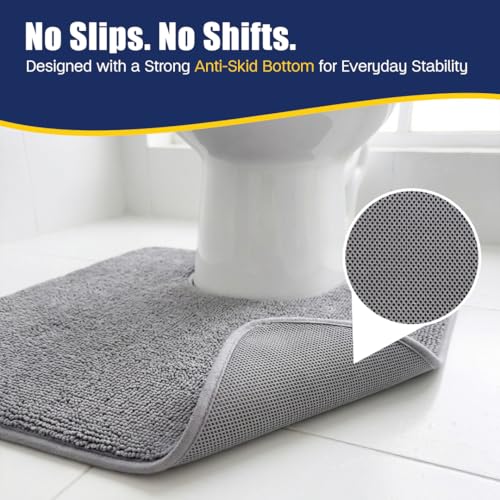 Muddy Mat® CloudStep Bathroom Rugs 2 Piece Set, Non Slip Bath Mats for Bathroom, Absorbent Memory Foam Chenille, Machine Washable Quick Dry Toilet Rug Set, Grey 20"x30" + 20"x20" U-Shaped - color: Grey