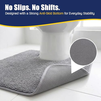 Muddy Mat® CloudStep Bathroom Rugs 2 Piece Set, Non Slip Bath Mats for Bathroom, Absorbent Memory Foam Chenille, Machine Washable Quick Dry Toilet Rug Set, Grey 20"x30" + 20"x20" U-Shaped - color: Grey