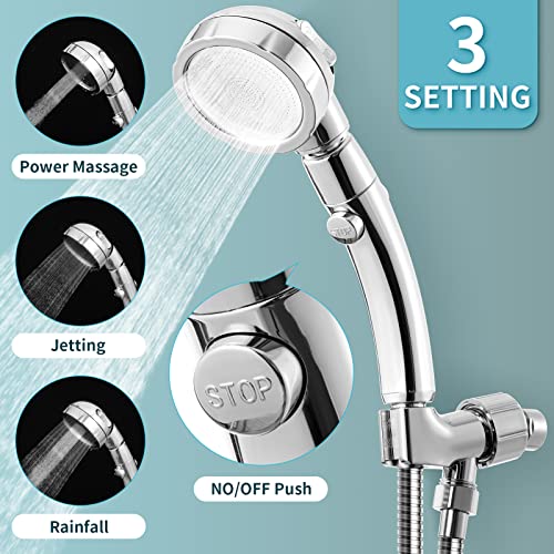 Marbrasse High Pressure Shower Head with Hose and Holder, 3-Settings Handheld Showerhead with Push Switch and Button to Control Water Flow for Saving Water,Removable Camper Shower Head - color: Shower Head with Hose and Holder