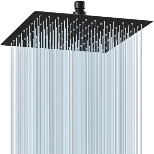 Midanya Square Rain Shower Head,High Pressure,Matte Black 12 Inch | 360°Swivel,Ceiling or Wall Mount,Waterfall Full Body Coverage,Bathroom Remodel,Stainless Steel Large Rainfall Shower Head - color: Black, size: 12 Inch