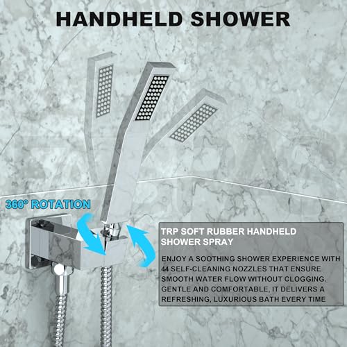 Shower System with 10-Inch Rain Head and Tub Spout | All-Metal Tub Shower Faucet Set, Wall Mounted Rain Showerhead, Handheld Spray, Includes Valve and Trim Kit, Polished Chrome - color: Polished Chrome, style: 10"-With Tub Spout
