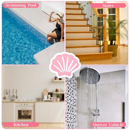 Qianyu 12 Non Slip Bathtub Stickers Original Safety Adhesive Decals Treads for Adults Bath Tub Shower Stairs Ladders Boats Shell Shaped (Pink)