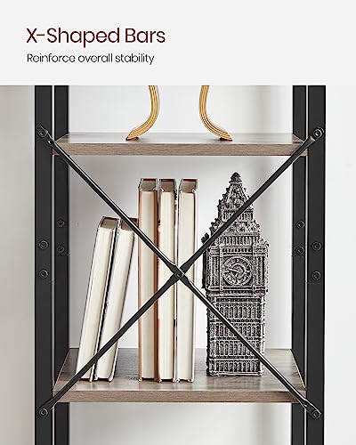 VASAGLE 5-Tier Bookshelf, Bookcase with Steel Frame | Book Shelf, 15.6 x 11.8 x 60.6 Inches, Living Room, Home Office, Heather Greige and Matte Black, BARNET Collection ULLS100B02 - color: Heather Greige + Ink Black, size: 5 Tiers (11.8"D x 15.7"W x 60.2"