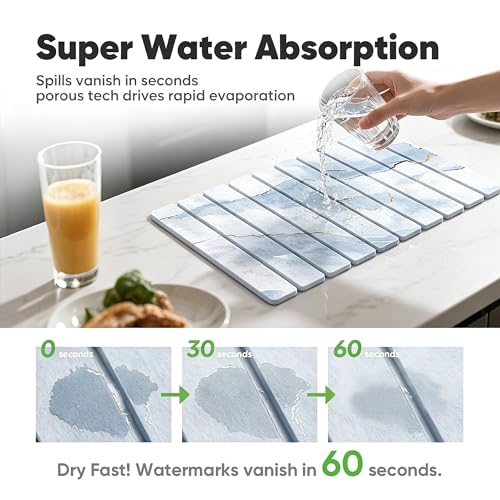 Stone Drying Mat for Kitchen Counter, Quick Diatomaceous Earth Mats for Dishes, 24"L x 16" W Super Absorbent Fast-Drying Collapsible Countertop Stone Mat (Marble White-09, 24" x 16") - color: Marble White-09