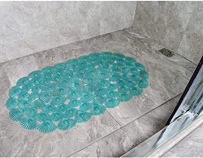 Linfevisi Bathtub Mat Non Slip, Oval Bath Mat for Tub with Suction Cups and Drain Holes, Machine Washable Tub Shower Mats for Bathroom 27 x 15 Inches, Phthalate Latex Free (Aqua) - color: Aqua