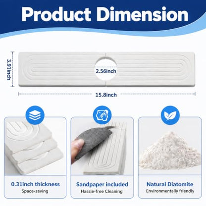 Absorbent Stone Faucet Mat for Kitchen Sink - 15.8" x 4" Diatomite Stone Sink Tray, Quick Dry Bathroom Sink Splash Guard Behind Faucet, Water Catcher Counter Protector (White) - size: 15.8" x 4"