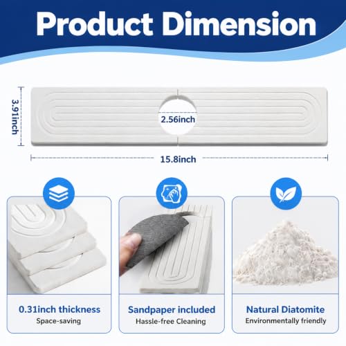 Diatomite Stone Faucet Mat for Kitchen Sink - 23.6" x 4" Fast Drying Stone Sink Tray, Water Absorbing Faucet Splash Guard Behind Faucet, Diatomaceous Earth Counter Protector (White) - size: 23.6" x 4"